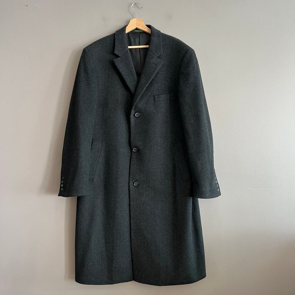 Lauren Ralph Lauren Columbia Overcoat 42R Charcoal Cashmere Wool Herringbone